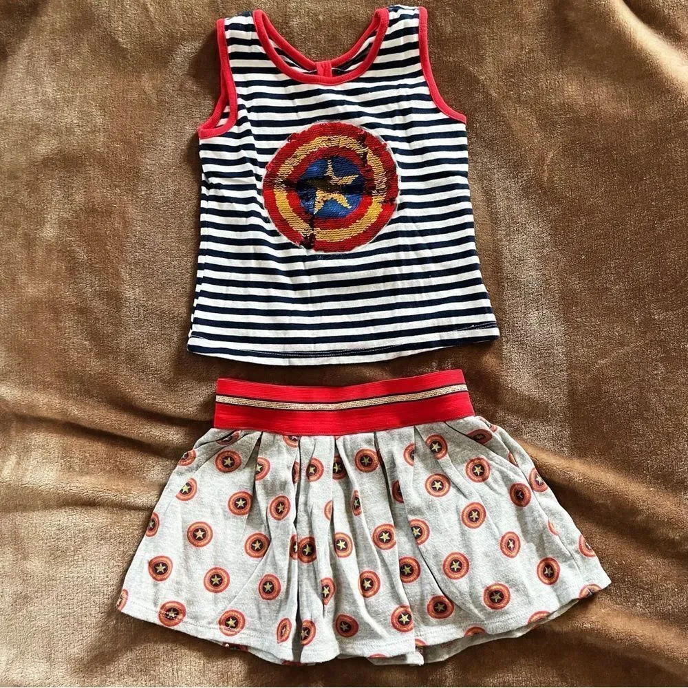 Marvel Kids Wonder Woman Girls Red and Blue Striped Outfit Size 6/6x - Picture 1 of 8